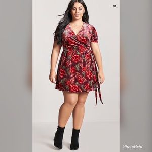 Plus size Velvet Flower Wrap Dress